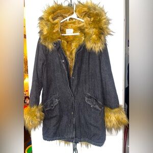 Faux fur jean coat
